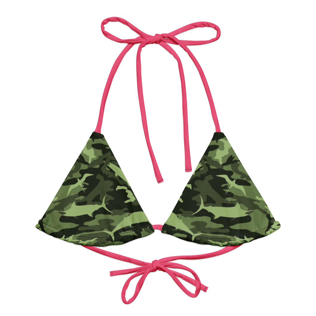 Green Saltwater Camo recycled string bikini top