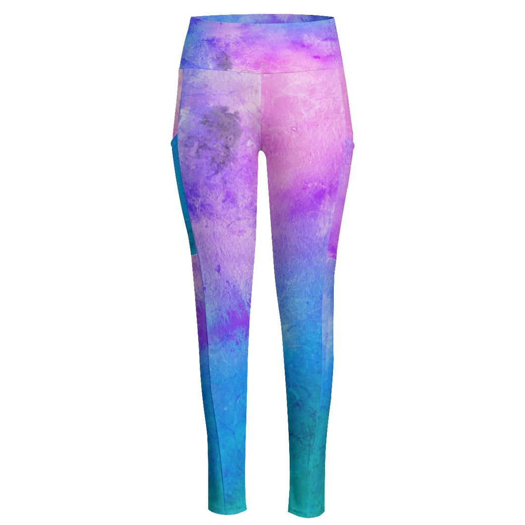 Reel Mermaid Cotton Candy High-Waisted Leggings With Side Pockets XS to Plus 6XL