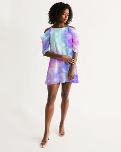 Tie Dye Women's Open Shoulder A-Line Dress