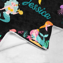 Load image into Gallery viewer, Personalized Mermaid Blanket Black Ultra-Soft Micro Fleece Blanket 60&quot;x80&quot;