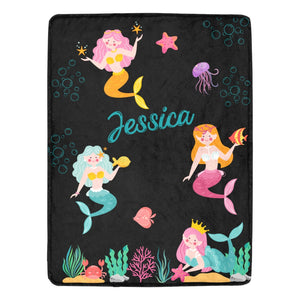 Personalized Mermaid Blanket Black Ultra-Soft Micro Fleece Blanket 60"x80"