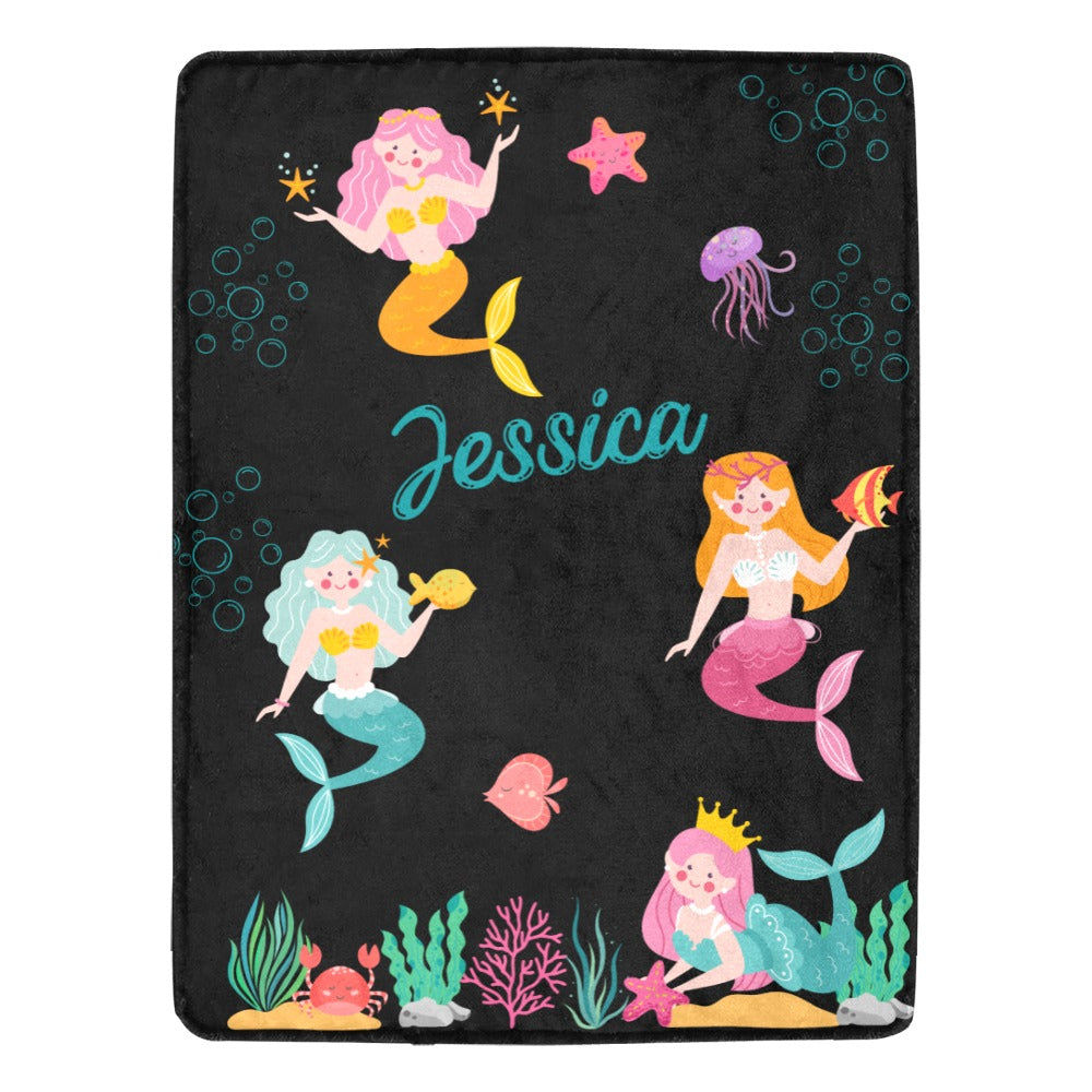 Personalized Mermaid Blanket Black Ultra-Soft Micro Fleece Blanket 60
