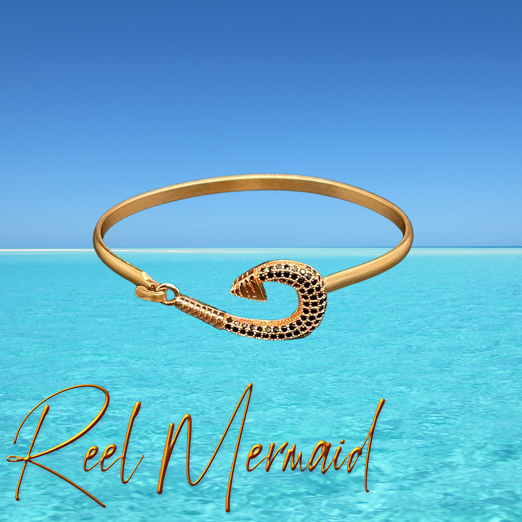 Rhinestone Fish Hook Bangle | Perfect for the Lady Angler