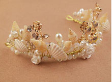 Load image into Gallery viewer, Gold Little Mermaid Tiara with Seashells, Pearls and Flowers - Island Mermaid Tribe