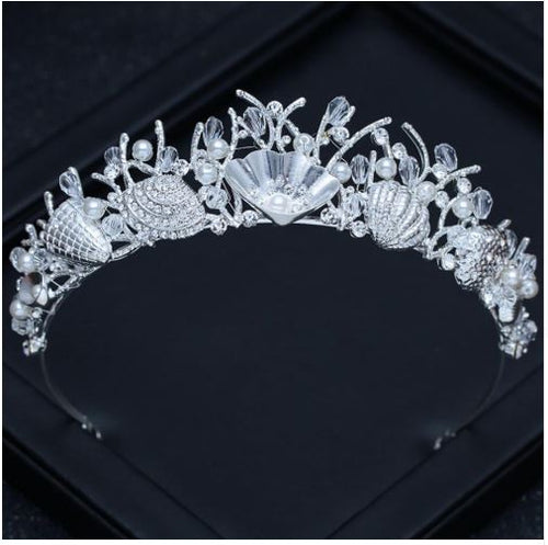 Mermaid Tiara with Sea Shells, Pearls and Crystals