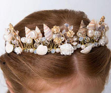 Load image into Gallery viewer, Gold Little Mermaid Tiara with Seashells, Pearls and Flowers - Island Mermaid Tribe