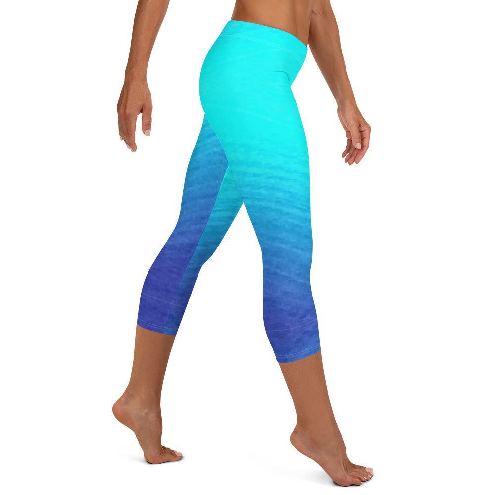 Island Mermaid Tribe Ombre Seafoam to Blue Capri Leggings