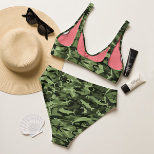 Green Saltwater Camo Recycled high-waisted bikini XS - 3XL