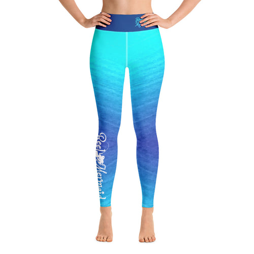 Ombre Blues Fishing Yoga Reel Mermaid Leggings