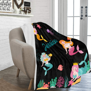 Personalized Mermaid Blanket Black Ultra-Soft Micro Fleece Blanket 60"x80"