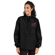 Load image into Gallery viewer, Embroidered Reel Mermaid Fishing Team Champion Packable Jacket
