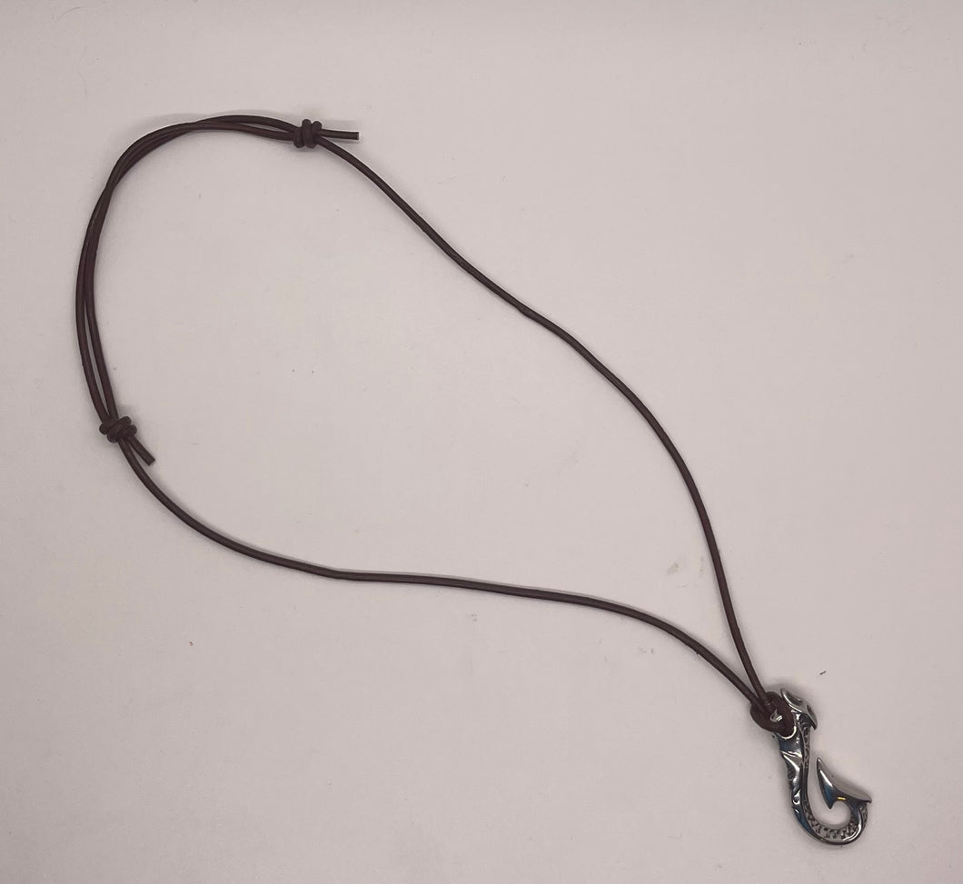 Leather Adjustable length Tribal Fish Hook necklace