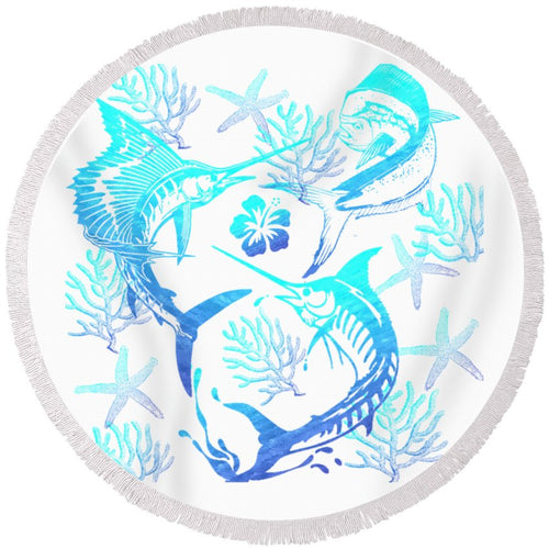 Marlin, Mahi, And Sailfish Blues - Round Beach Towel