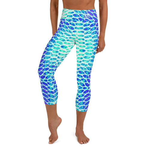 Blue Fish Scale Capri Leggings - Island Mermaid Tribe