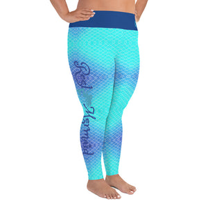 Ombre Blues Print Plus Size Reel Mermaid Leggings