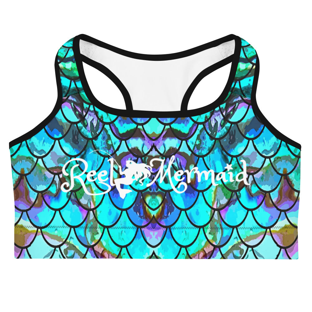 Mermaid Scale Blues Print Sports bra