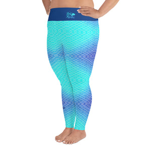 Ombre Blues Print Plus Size Reel Mermaid Leggings