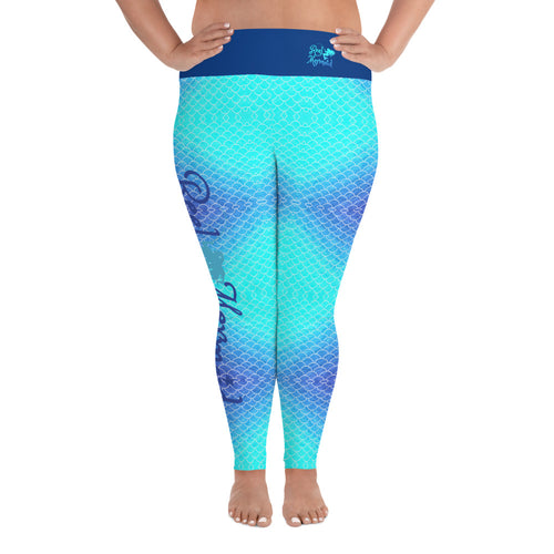 Ombre Blues Print Plus Size Reel Mermaid Leggings