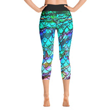 Load image into Gallery viewer, Mermaid Blues Capri Reel Mermaid Leggings