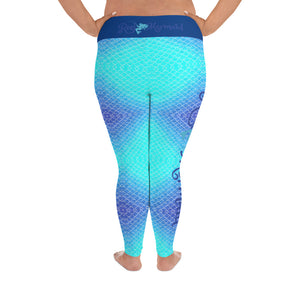 Ombre Blues Print Plus Size Reel Mermaid Leggings